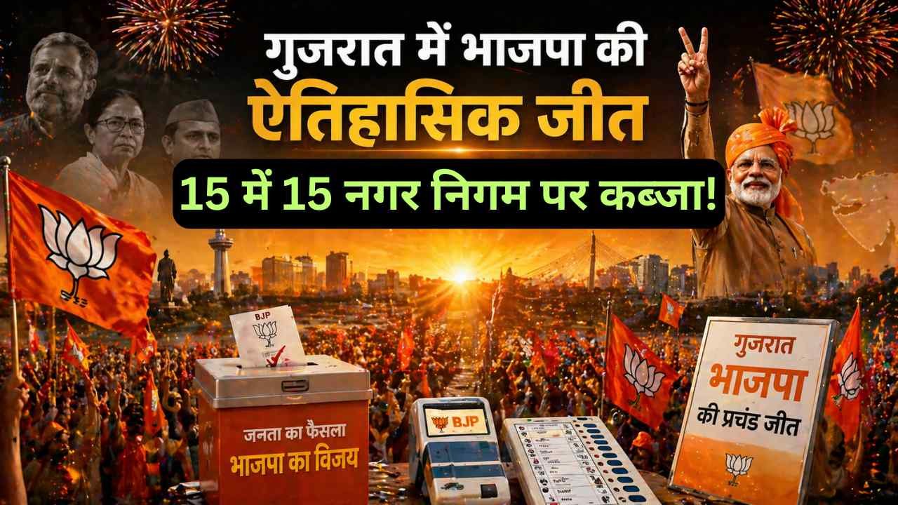 गुजरात निकाय चुनाव 2026: BJP का ऐतिहासिक क्लीन स्वीप, 15 के 15 नगर निगम जीते, विपक्ष पूरी तरह साफ..