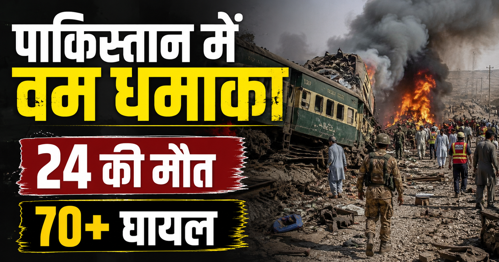 Pakistan Quetta Train Blast: क्वेटा में भीषण बम धमाका, 24 की मौत और 70+ घायल। BLA ने ली जिम्मेदारी। पूरी खबर पढ़ें।