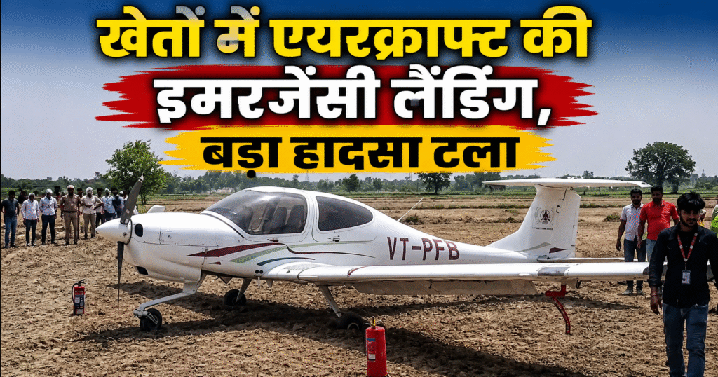 अलीगढ़ के हरदुआगंज में तकनीकी खराबी के चलते ट्रेनिंग एयरक्राफ्ट की खेतों में इमरजेंसी लैंडिंग, पायलट और ट्रेनी सुरक्षित बचे।