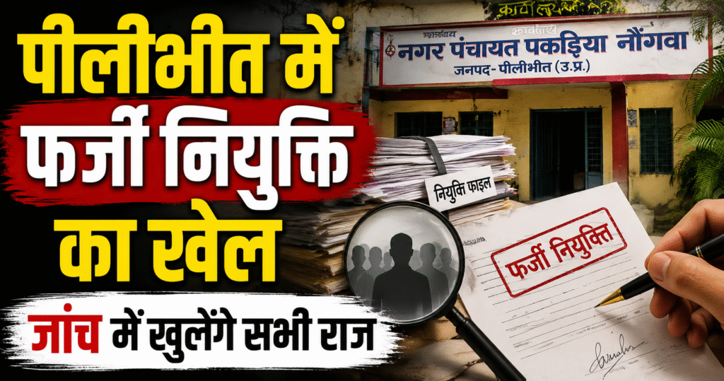 पीलीभीत की नगर पंचायत पकरिया नौगवां में 14 सुपरवाइजर नियुक्ति विवाद गरमाया, अध्यक्ष पक्ष पर फर्जी नियुक्ति और भुगतान के आरोप।
