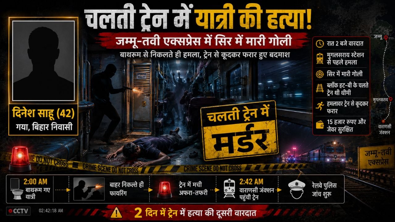 UP Hindi News: वाराणसी में जम्मू-तवी एक्सप्रेस में यात्री की बेरहमी से हत्या, बाथरूम से निकलते ही सिर में मारी गोली..