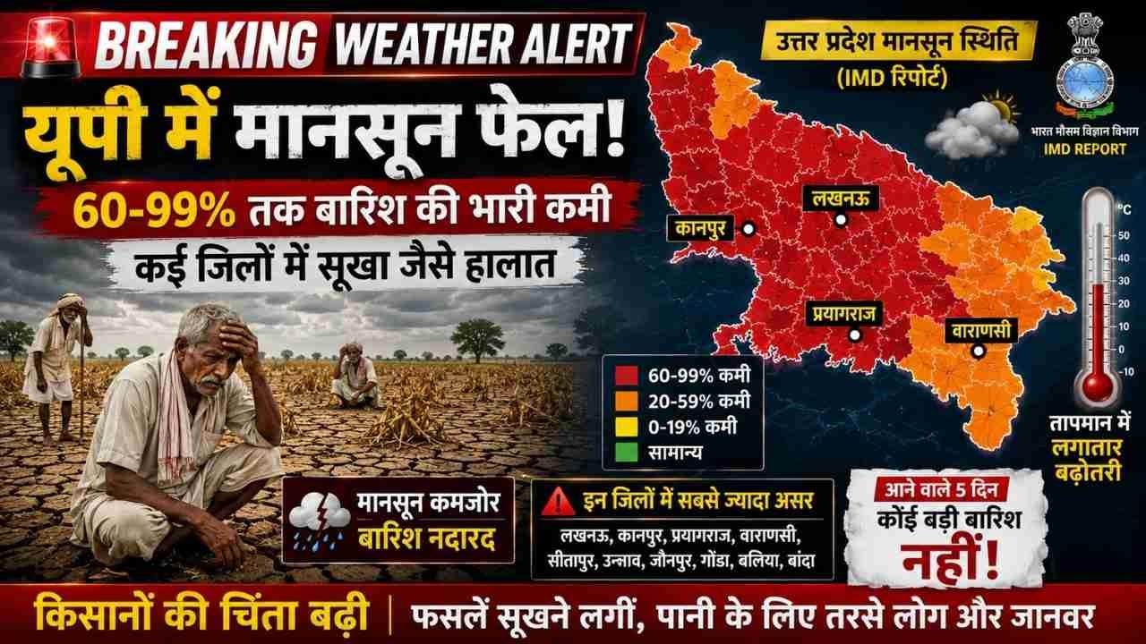 UP Weather: यूपी में मानसून की चाल सुस्त! 37 जिलों में सूखे जैसे हालात - 60 से 99 प्रतिशत तक कम बारिश..