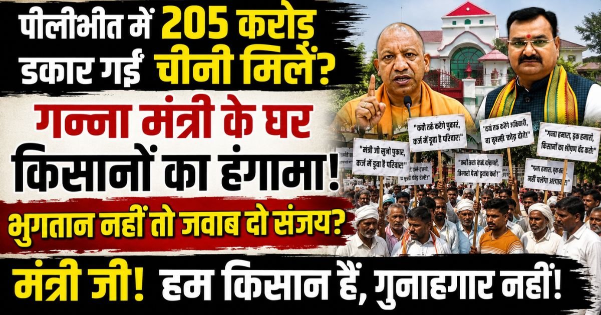 पीलीभीत में 205 करोड़ रुपये के गन्ना बकाया भुगतान को लेकर किसानों का गुस्सा फूटा। मंत्री संजय सिंह गंगवार के आवास पर घंटों प्रदर्शन और हंगामा।
