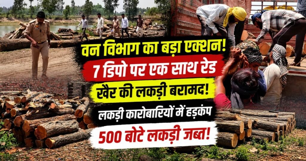 पीलीभीत में वन विभाग ने 7 लकड़ी डिपो पर छापेमारी कर भारी मात्रा में प्रतिबंधित लकड़ी बरामद की। 3 लोगों पर कार्रवाई, जांच जारी।