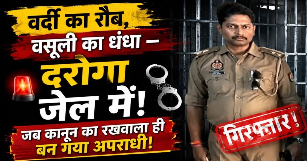 मथुरा में अवैध वसूली के आरोप में चौकी प्रभारी को गिरफ्तार कर जेल भेजा गया। दो फरार साथियों पर 25-25 हजार का इनाम घोषित, तलाश जारी।
