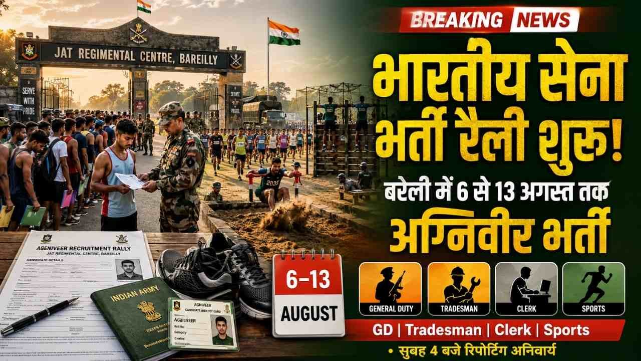 Army Recruitment: बरेली में 6 से 13 अगस्त तक अग्निवीर भर्ती रैली, जानिए कब किस जिले के अभ्यर्थियों की होगी भर्ती..