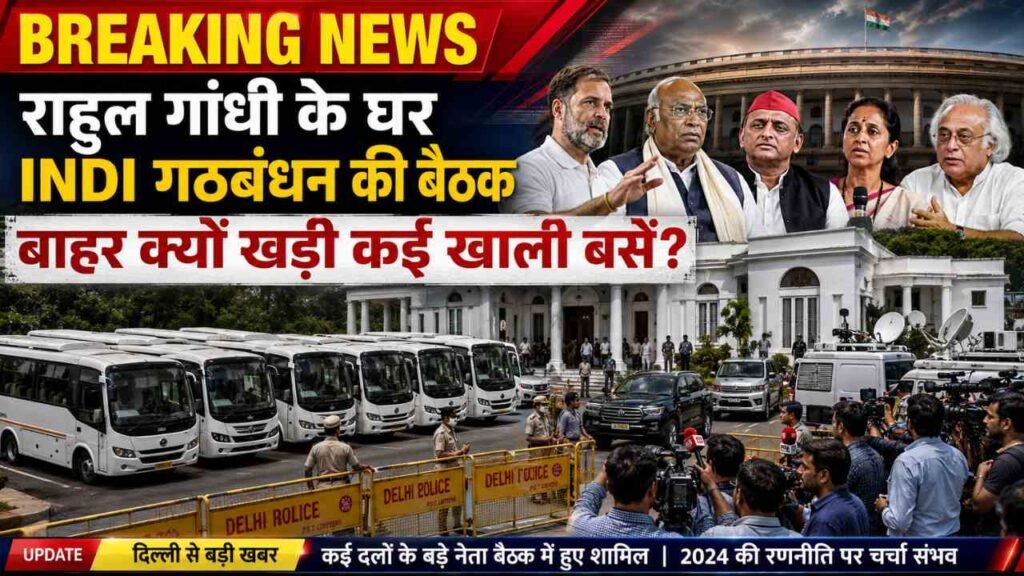 INDI Alliance की Rahul Gandhi के घर अहम बैठक, बाहर खड़ी खाली बसें! NEET मुद्दे पर आखिर क्या है आगे की रणनीति?