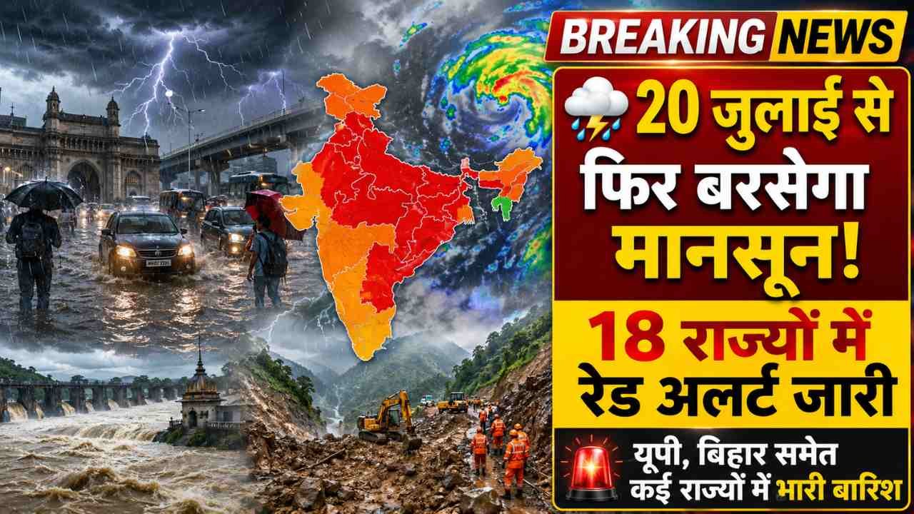 Weather Update: 20 जुलाई से फिर एक्टिव होगा मानसून, यूपी-बिहार समेत 18 राज्यों में रेड अलर्ट; कई जगह भारी चेतावनी..