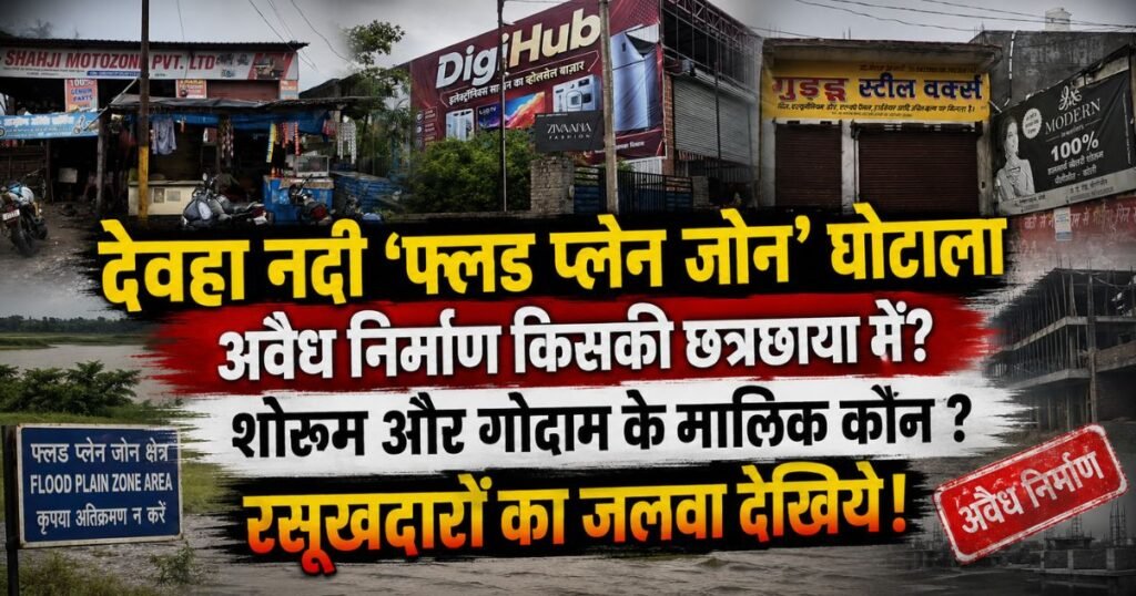 पीलीभीत की देवहा नदी के फ्लड प्लेन जोन में अवैध निर्माणों पर बड़ा खुलासा। रसूखदारों के शोरूम और बिल्डिंगों पर उठे सवाल।