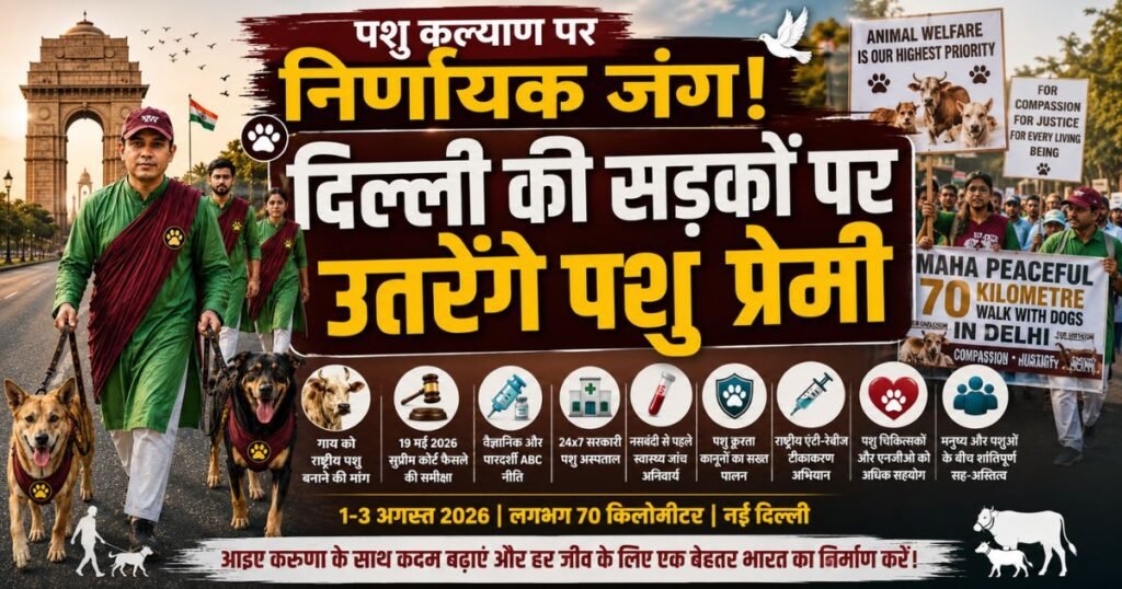 Delhi Animal Welfare Mahapadyatra:पशु प्रेमी 9 बड़ी मांगों के साथ दिल्ली में उतरेंगे। जानिए गाय को राष्ट्रीय पशु बनाने के अभियान का उद्देश्य।