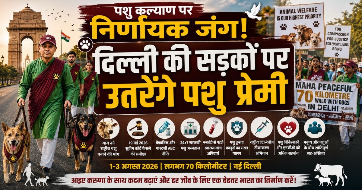 Delhi Animal Welfare Mahapadyatra:पशु प्रेमी 9 बड़ी मांगों के साथ दिल्ली में उतरेंगे। जानिए गाय को राष्ट्रीय पशु बनाने के अभियान का उद्देश्य।