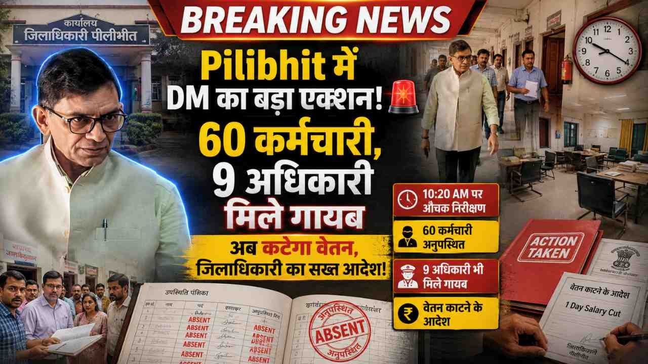 Pilibhit में DM का औचक निरीक्षण: 60 कर्मचारी और 9 अधिकारी मिले गायब, अब कटेगा वेतन, जिलाधिकारी ने दिया आदेश..