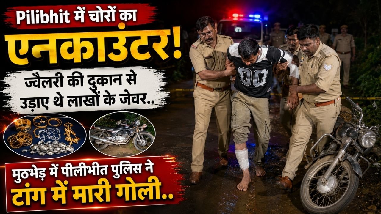 Pilibhit में चोरों का एनकाउंटर! ज्वैलरी की दुकान से उड़ाए थे लाखों के जेवर; मुठभेड़ में पीलीभीत पुलिस ने टांग में मारी गोली..