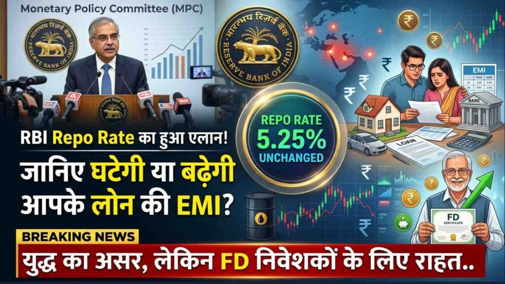 RBI Repo Rate का हुआ एलान! जानिए घटेगी या बढ़ेगी आपके लोन की EMI? युद्ध का असर, लेकिन FD निवेशकों के लिए राहत..