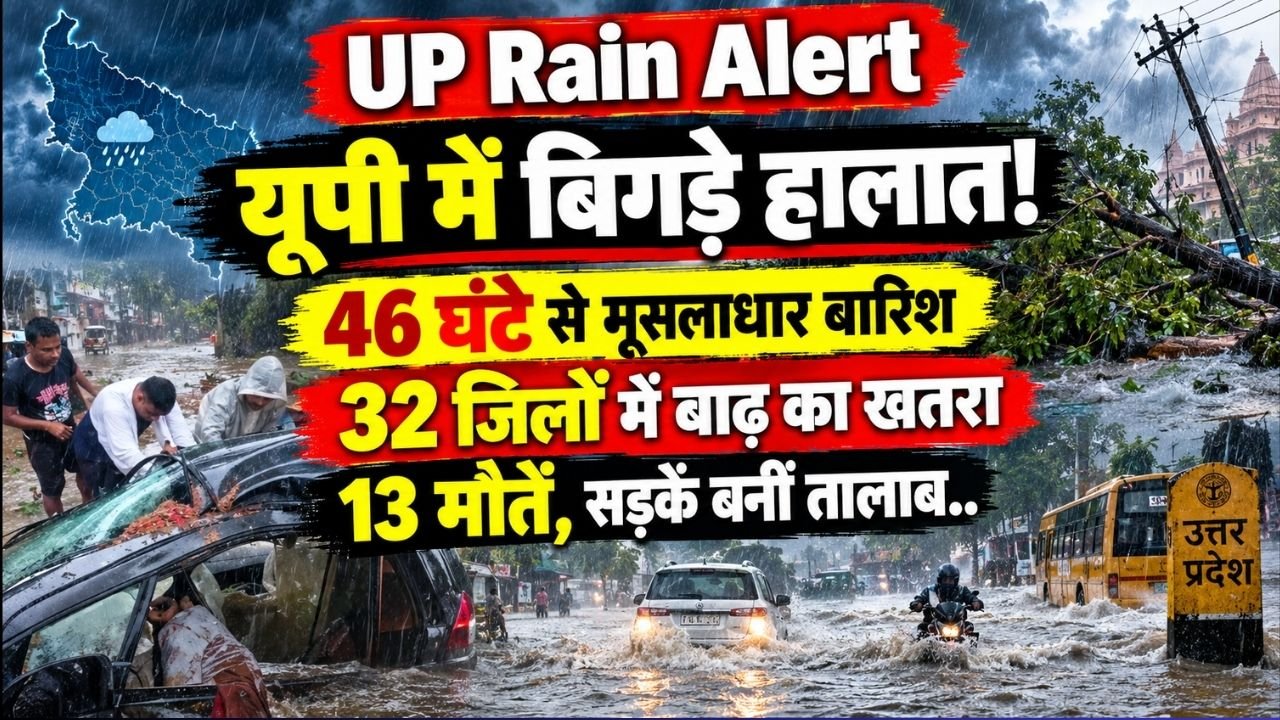 UP Rain Alert: यूपी में बिगड़े हालात! 46 घंटे से मूसलाधार बारिश, 32 जिलों में बाढ़ का खतरा; 13 मौतें, सड़कें बनीं तालाब..